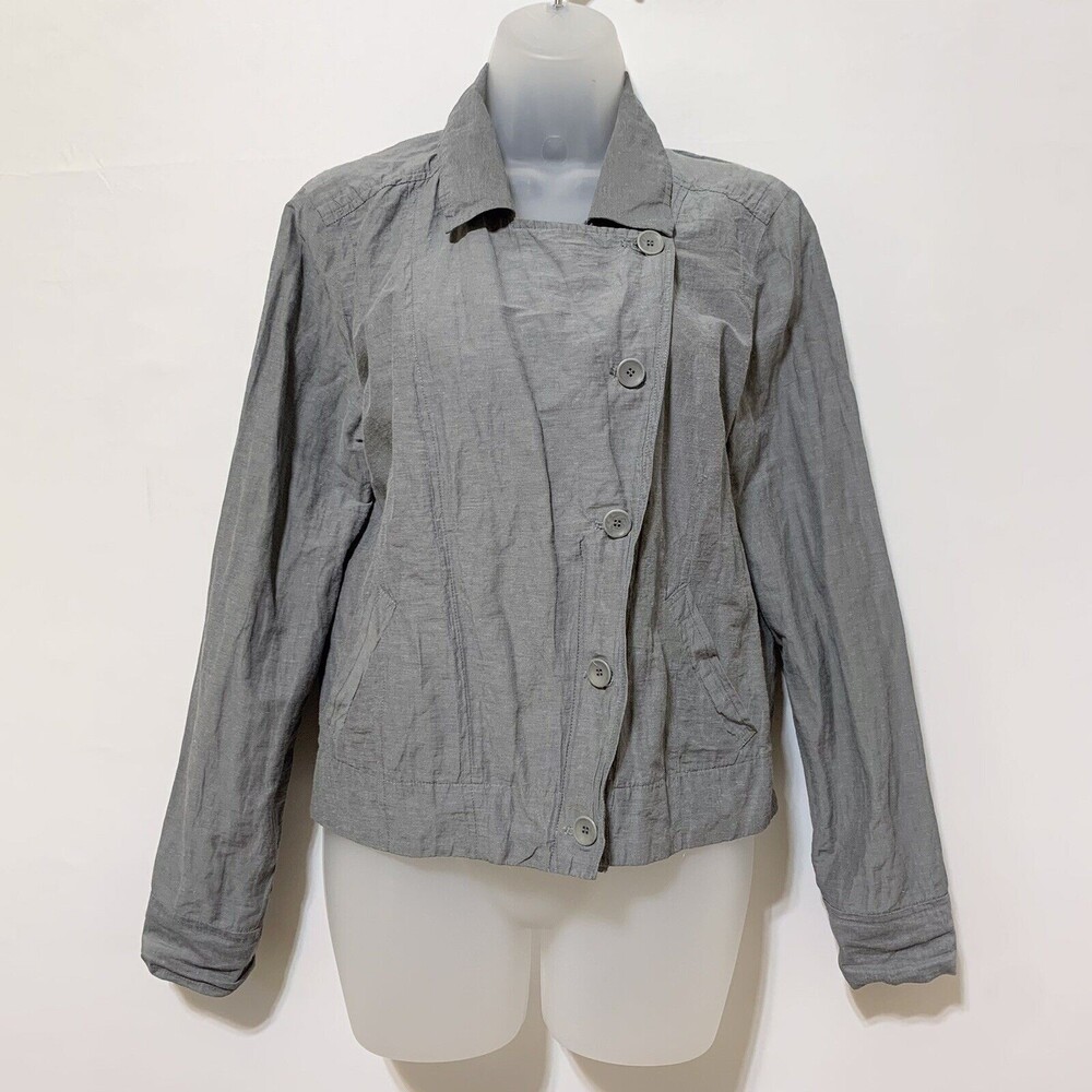 Eileen Fisher Silver Crinkle Asymmetric Moto Jacket